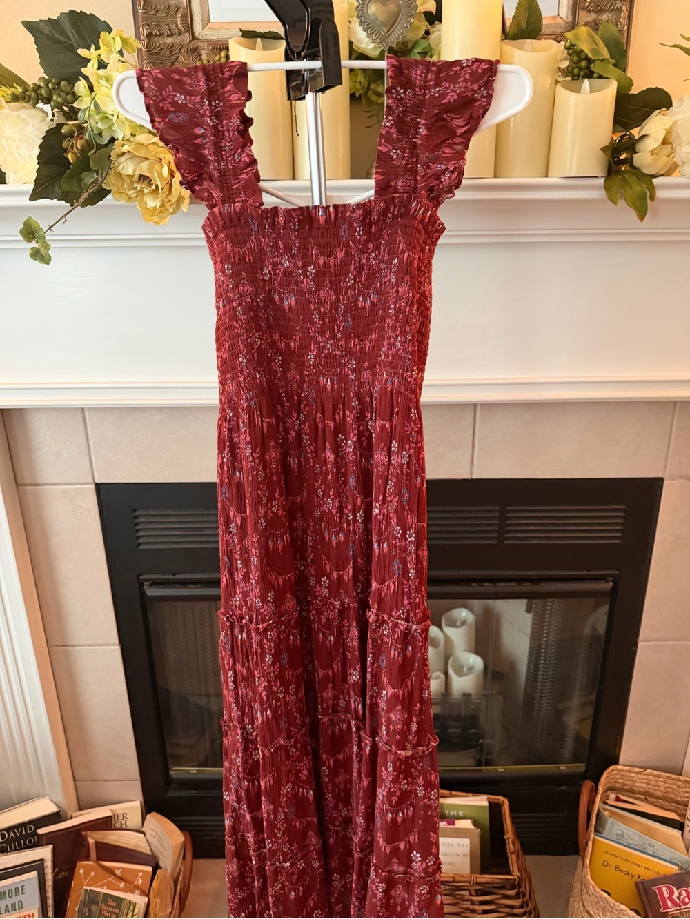 Hill House Smocked Maxi Dress in Burgundy Floral